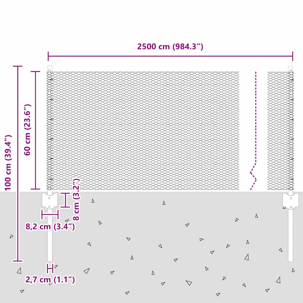 Stängsel med stolpe Silver 0,6 x 25 m Stål