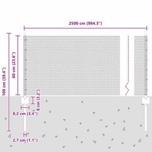 Stängsel med stolpe Silver 0,6 x 25 m Stål