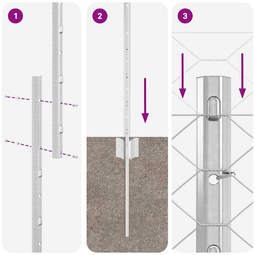 Stängsel med stolpe Silver 1,5 x 50 m Stål