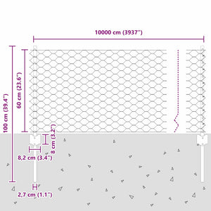 Stängsel med stolpe Silver 0,6 x 100 m Stål