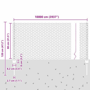 Stängsel med stolpe Silver 0,8 x 100 m Stål