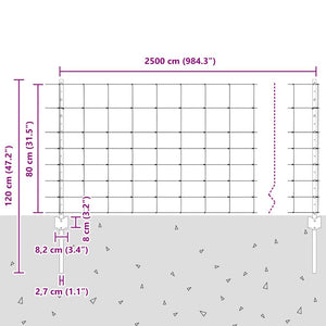 Stängsel med stolpe Silver 0,8 x 25 m Stål