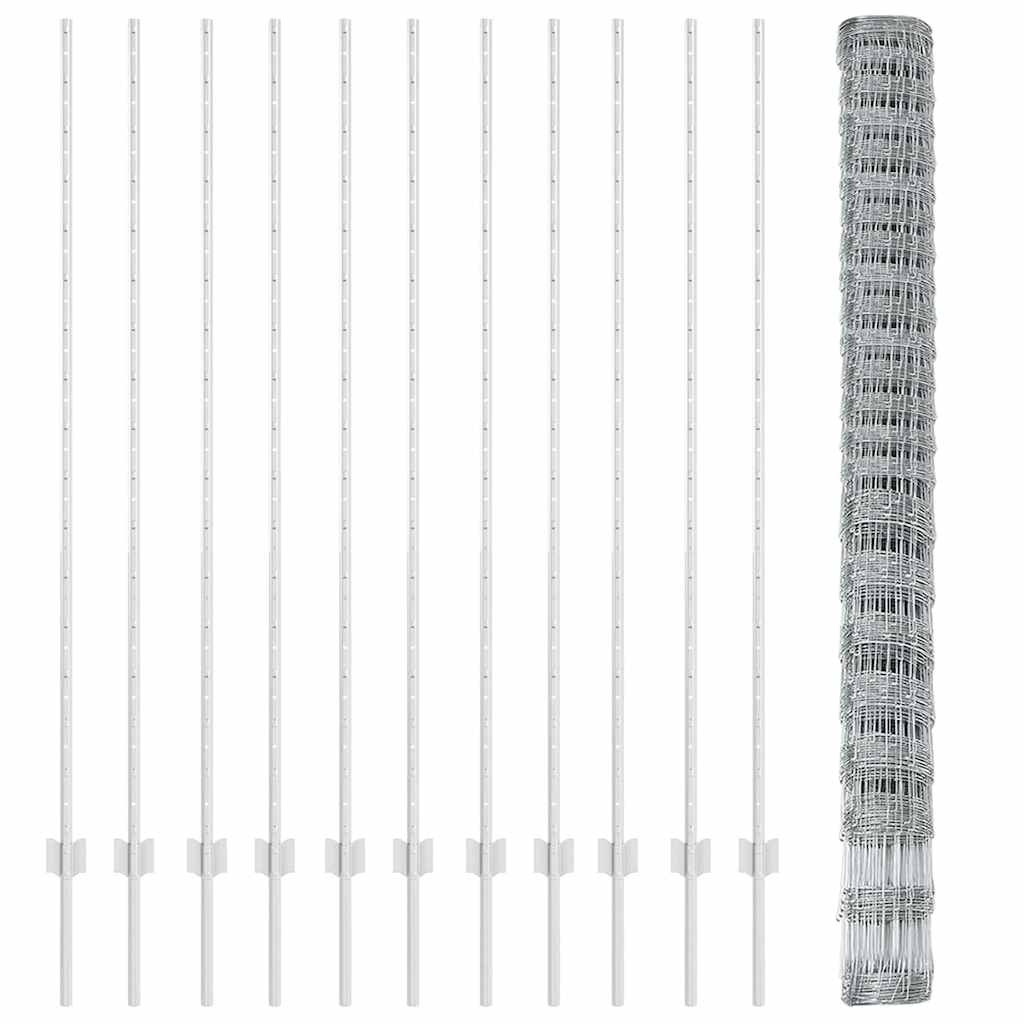 Stängsel med stolpe Silver 1,6 x 25 m Stål