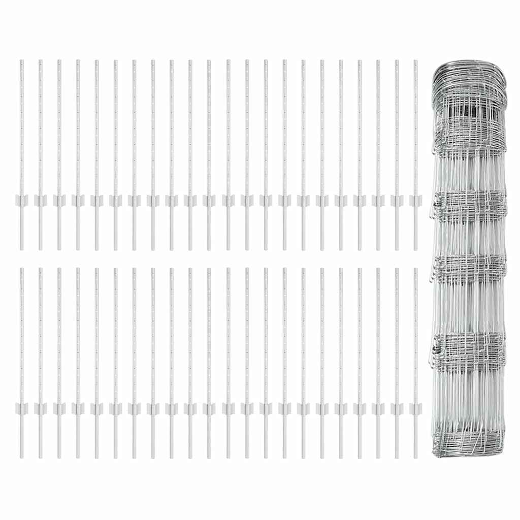 Stängsel med stolpe Silver 0,8 x 100 m Stål