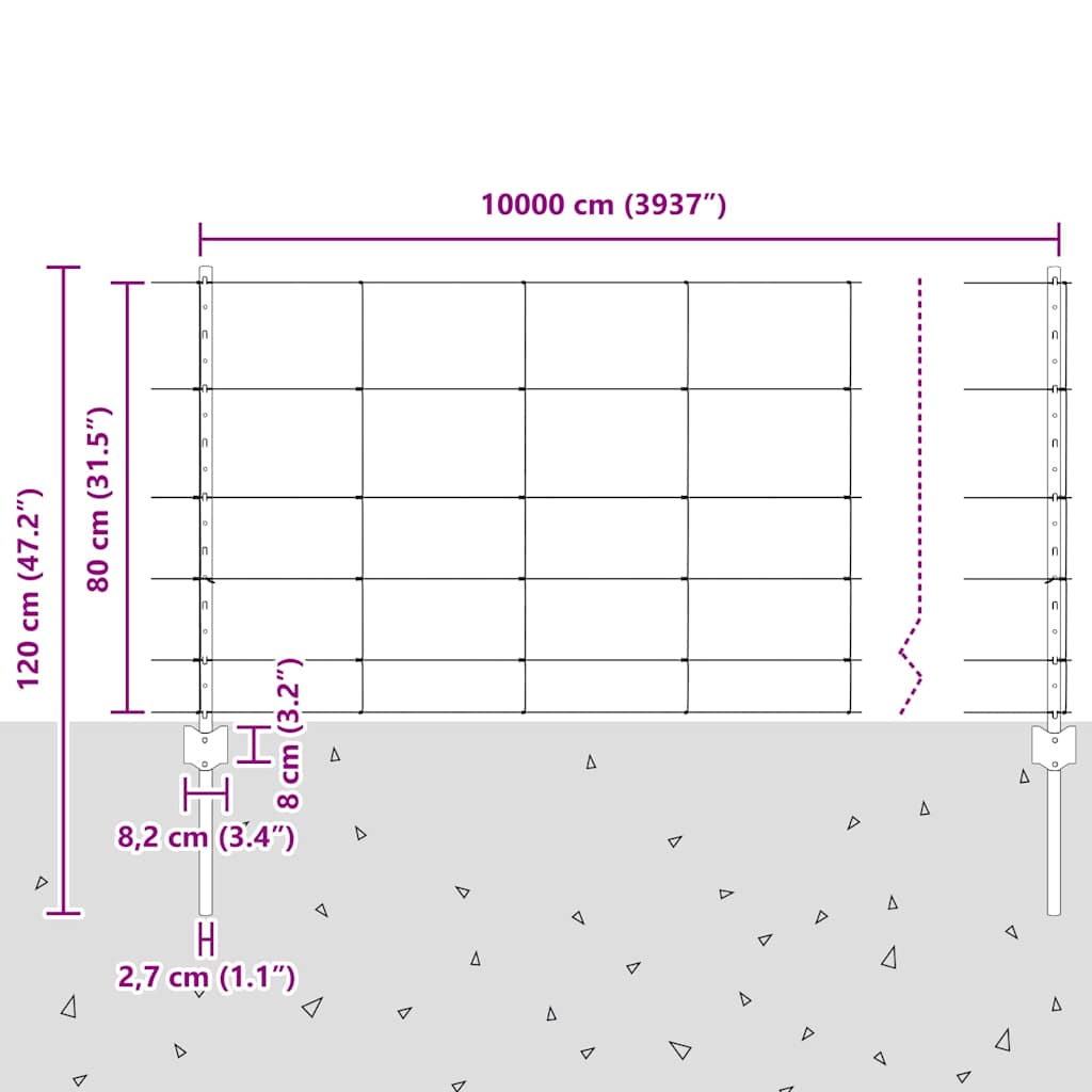 Stängsel med stolpe Silver 0,8 x 100 m Stål