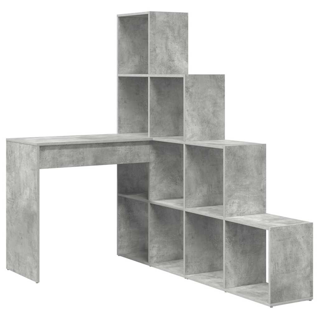 Hörnskrivbord med hylla Betonggrå 101,5 x 149,5 x 149,5 cm
