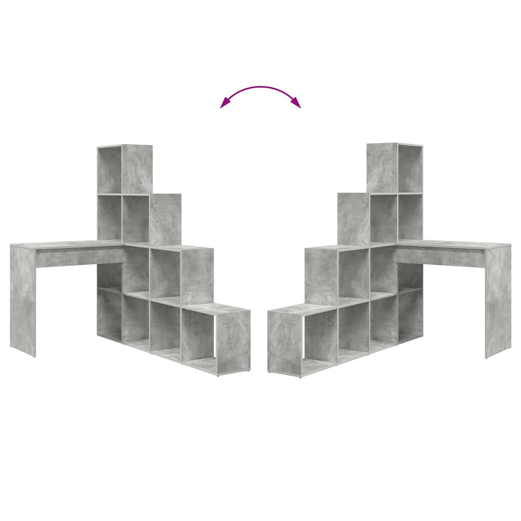 Hörnskrivbord med hylla Betonggrå 101,5 x 149,5 x 149,5 cm