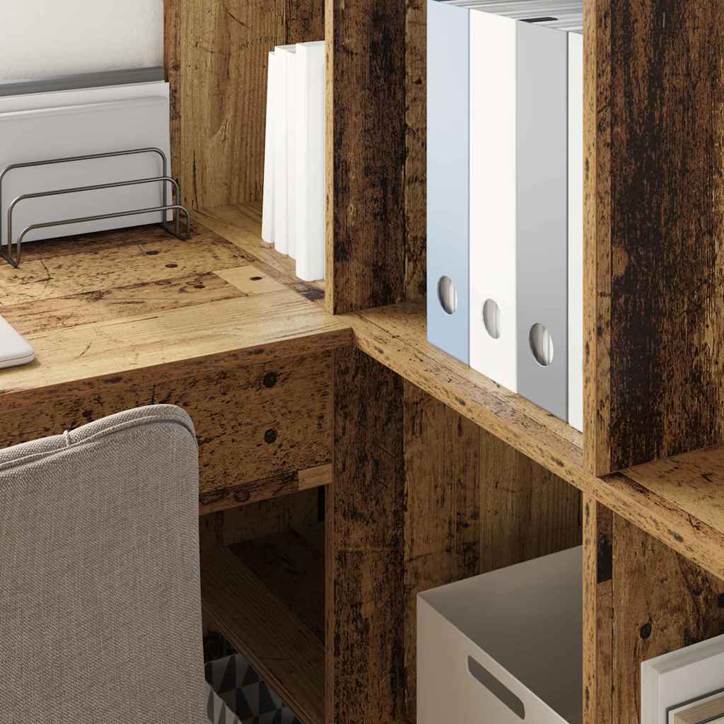 Hörnskrivbord med hylla Gammalt trä 101,5 x 149,5 x 149,5 cm