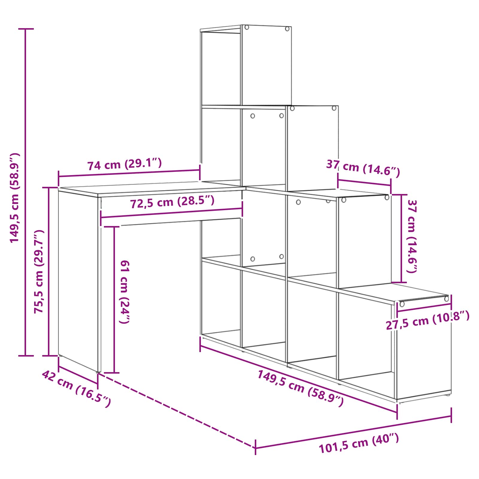 Hörnskrivbord med hylla Artisan Ek 101,5 x 149,5 x 149,5 cm