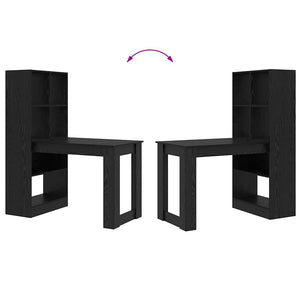 Skrivbord med hylla Svart Ek 122 x 67 x 145 cm Konstruerat trä