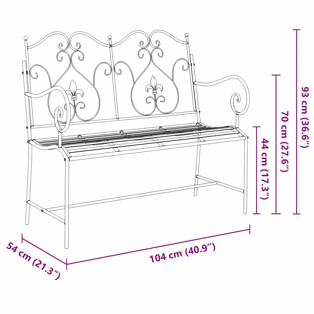 Trädgårdsbänk Vit 104 x 54 x 93 cm Stål