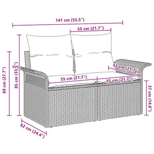 Trädgårdsoffa med kudde Svart 141 x 62 x 69cm konstrotting