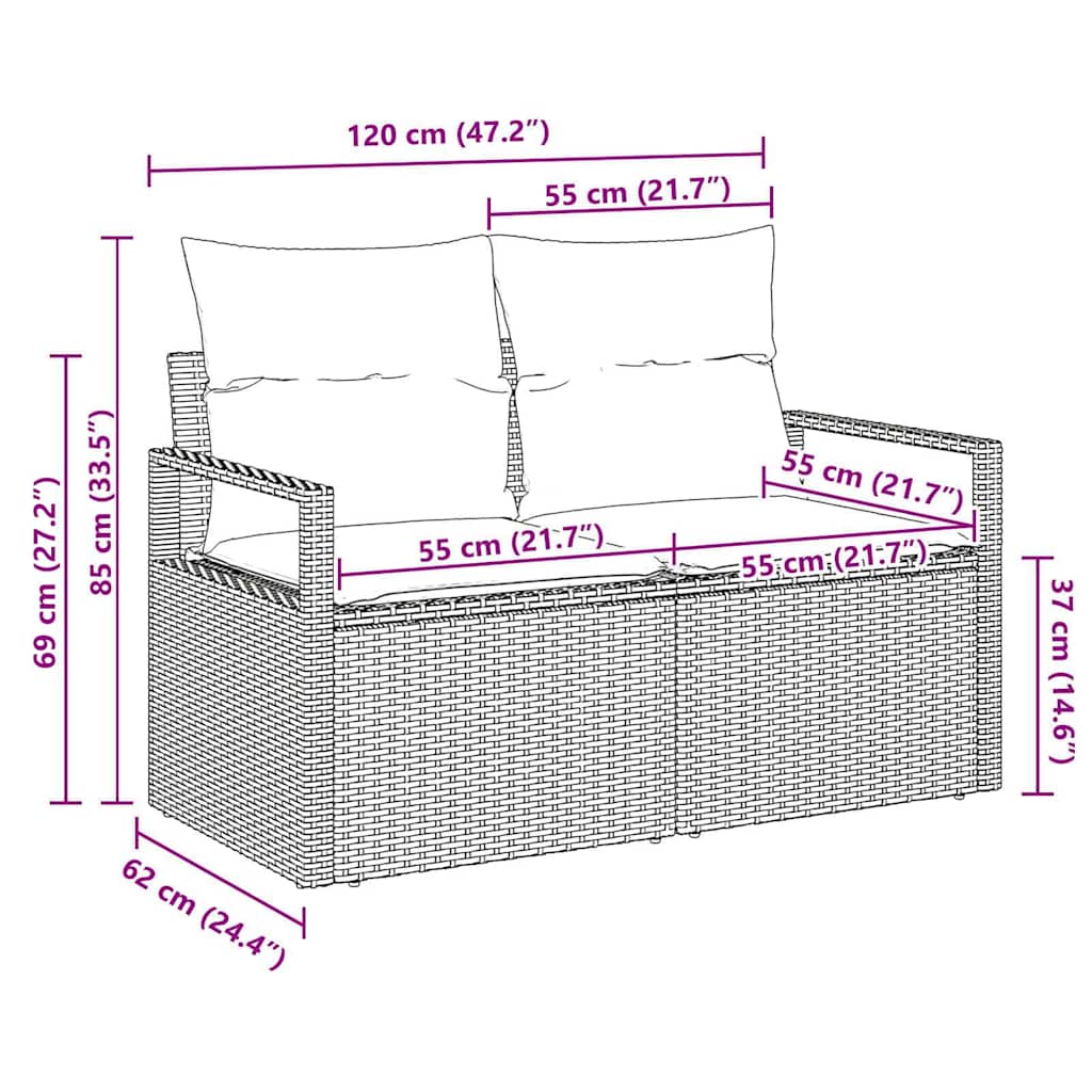 Trädgårdsoffa med kudde 120 x 62 x 69 cm konstrotting