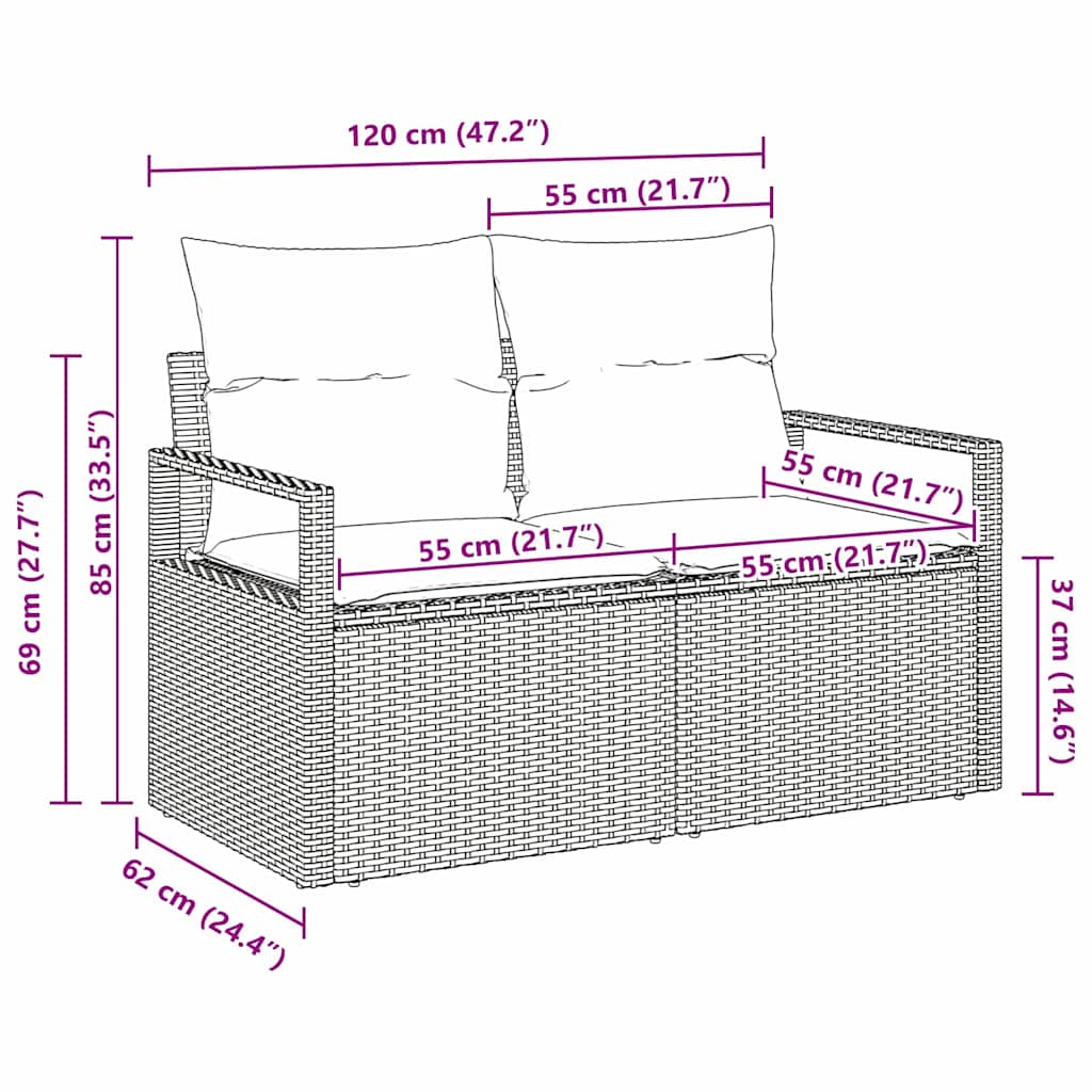Trädgårdsoffa med kudde 120 x 62 x 69 cm konstrotting