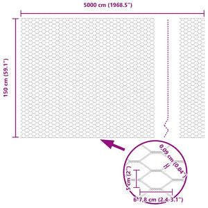 Hexagonstängsel Grå 1,5 x 50 m PVC
