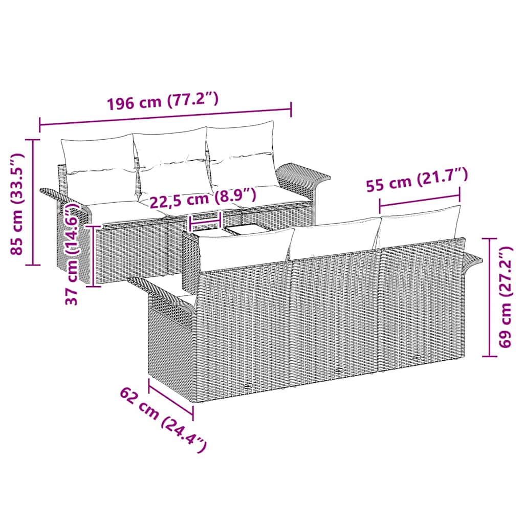 Trädgårdsoffset med kudde 7 pcs Svart konstrotting
