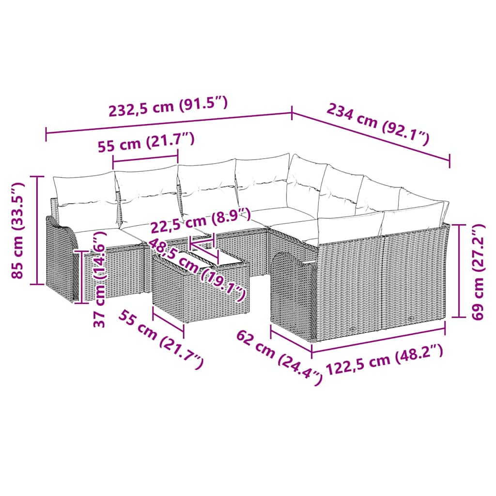 Trädgårdsoffset med kudde med lagring 9 pcs Grå konstrotting