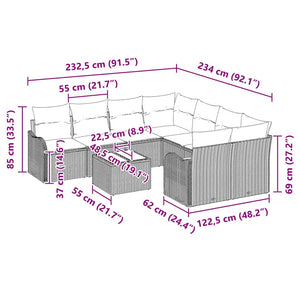 Trädgårdsoffset med kudde med lagring 9 pcs Grå konstrotting