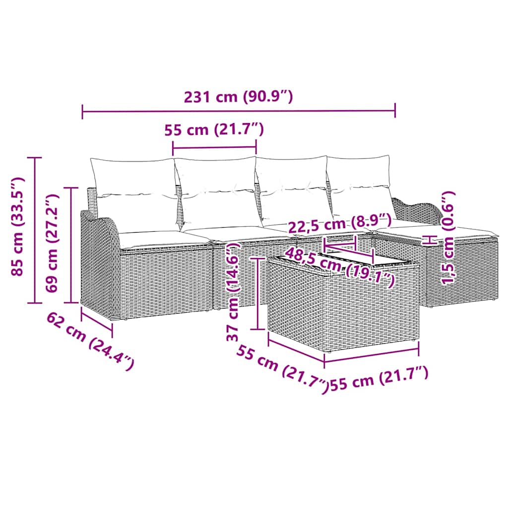 Trädgårdsoffset 6 pcs Svart konstrotting