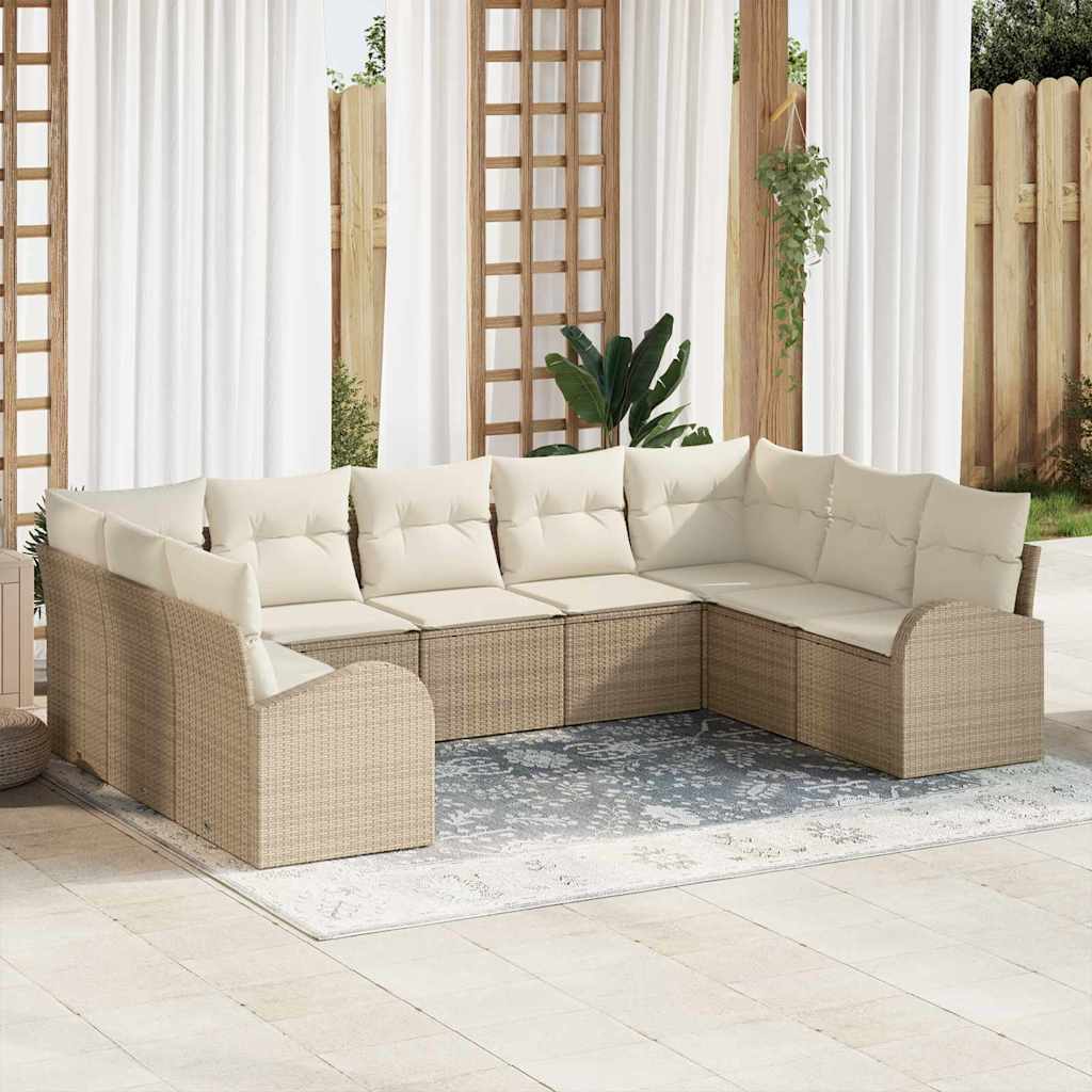 Soffset med kudde 9 pcs Beige Poly Rattan