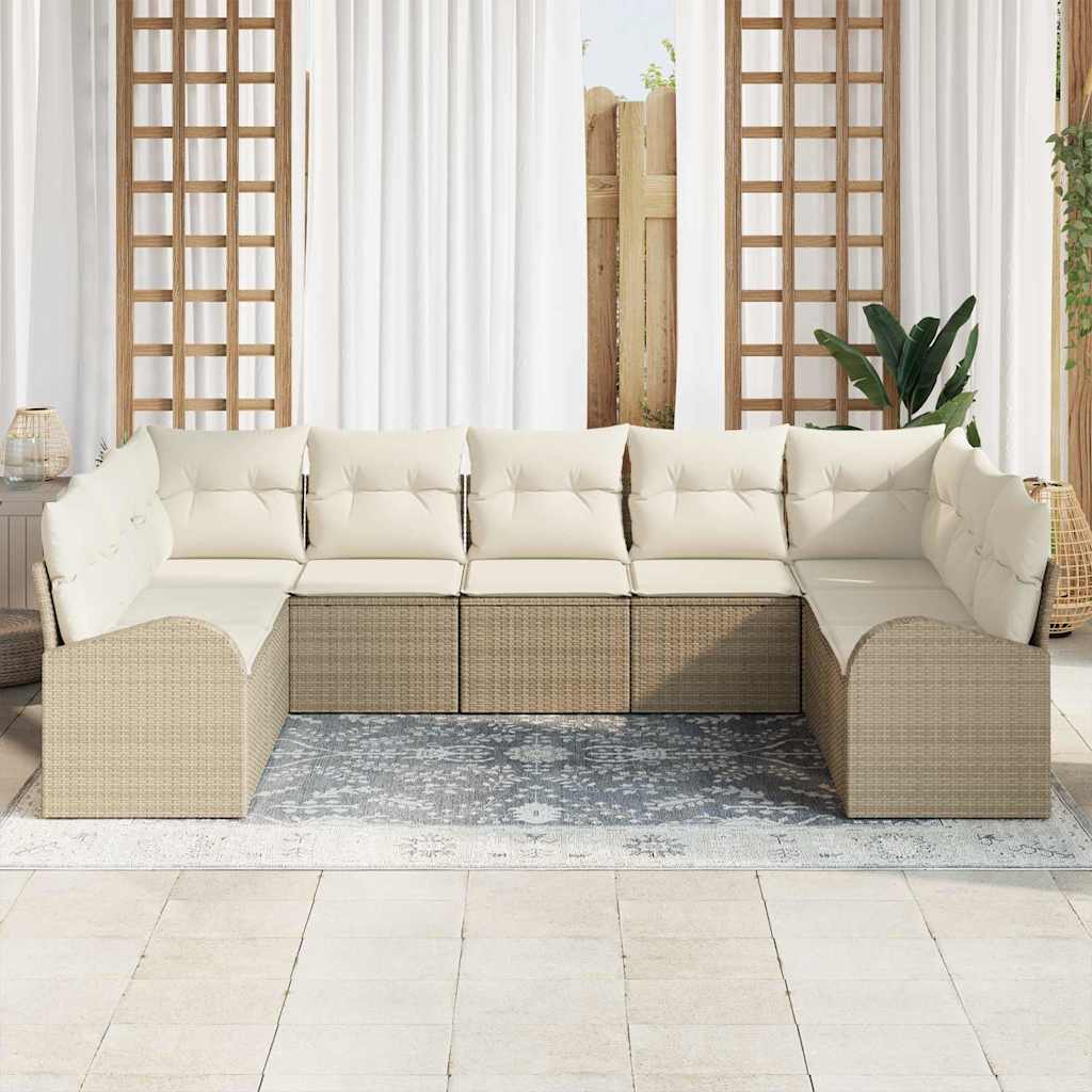 Soffset med kudde 9 pcs Beige Poly Rattan