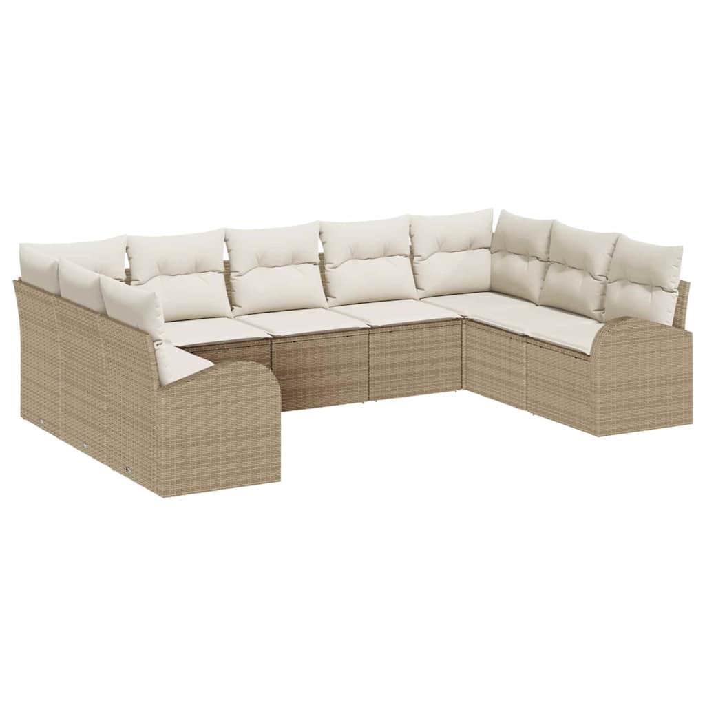 Soffset med kudde 9 pcs Beige Poly Rattan