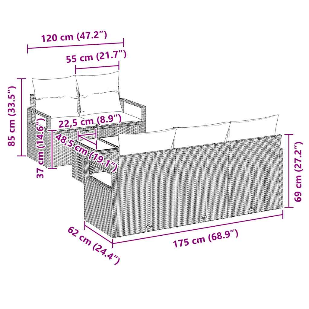 Soffset 6 pcs Ljusgrå konstrotting