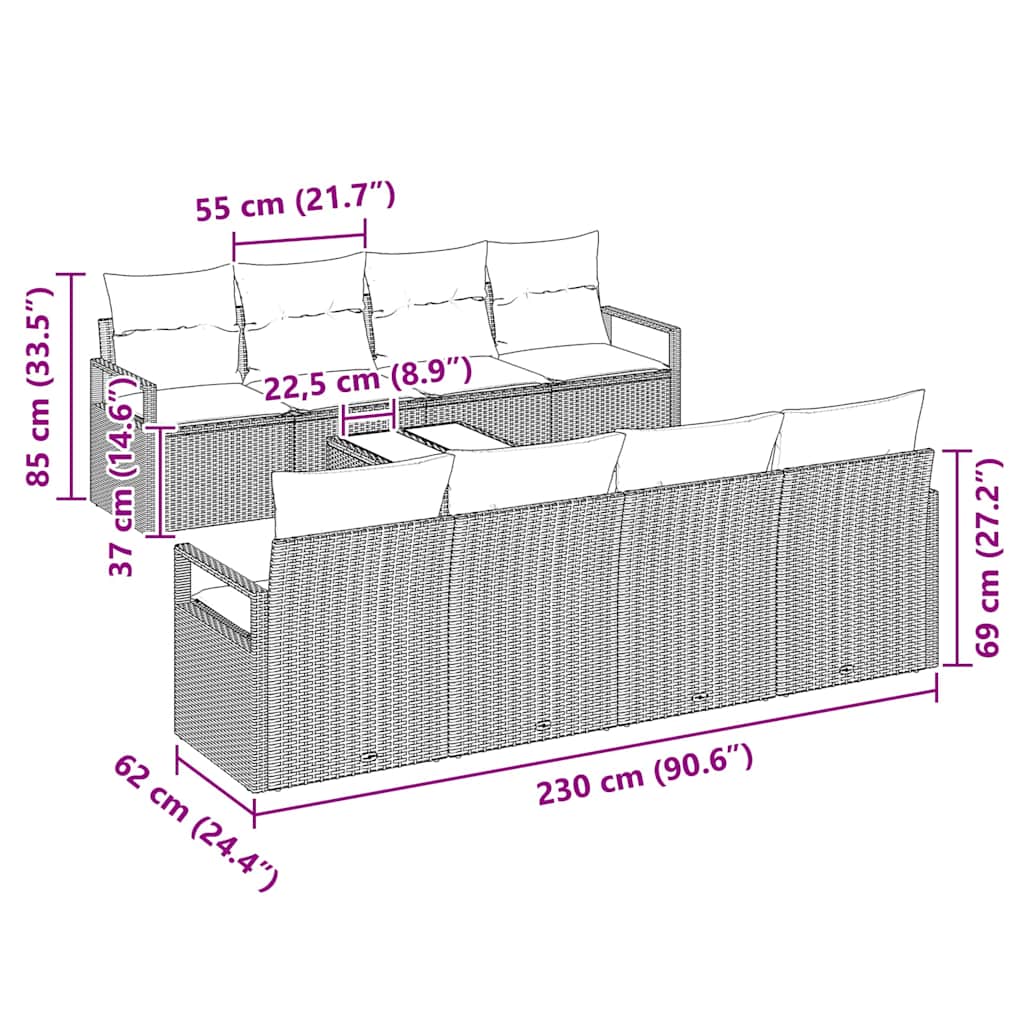 Soffset med kudde 7 pcs Svart och kräm konstrotting