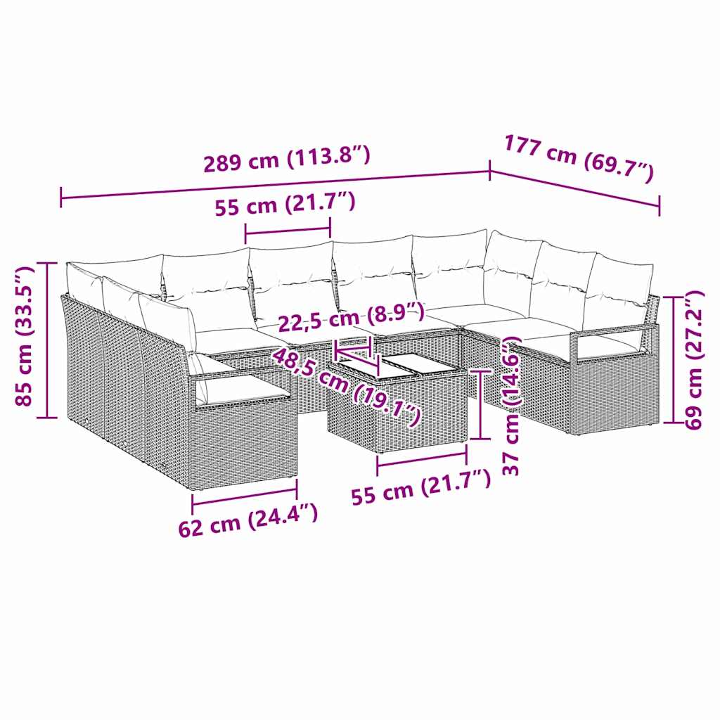 Soffset med kudde 10 pcs Beige konstrotting