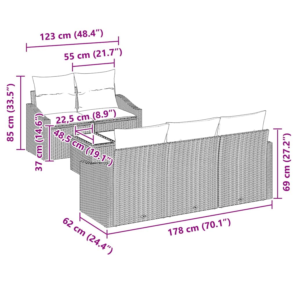 Soffset med kudde med kudde 6 pcs Ljusgrå konstrotting