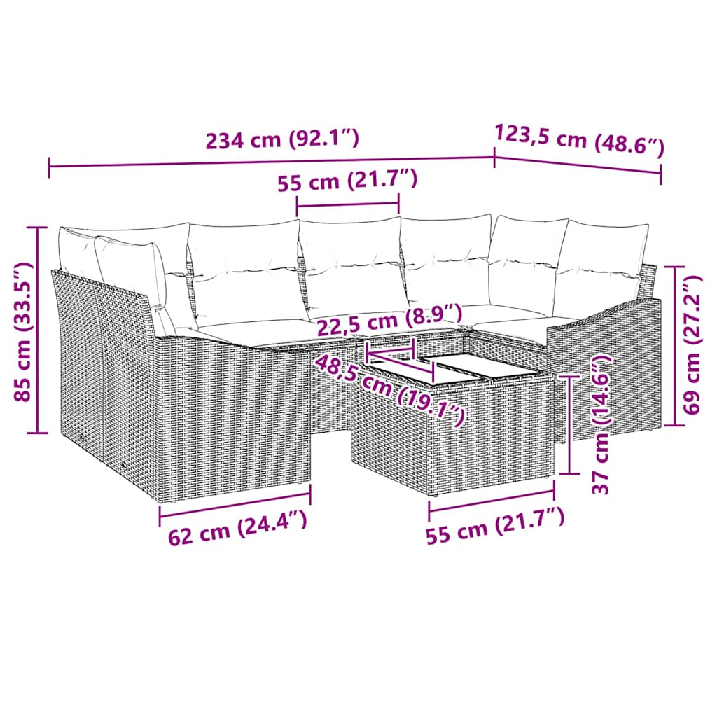 Soffset med kudde med kudde 7 pcs Svart konstrotting