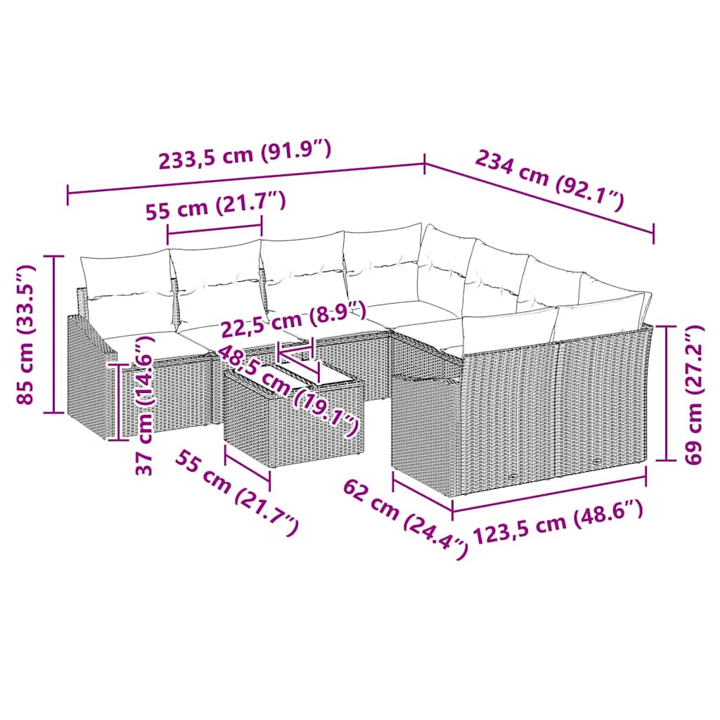 Soffset med kudde 9 pcs Beige och Ljusgrå konstrotting