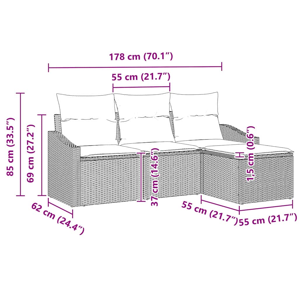 Soffset med kudde 4 pcs Beige konstrotting