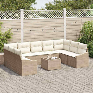 Trädgårdsoffset 10 pcs Beige Poly rattan
