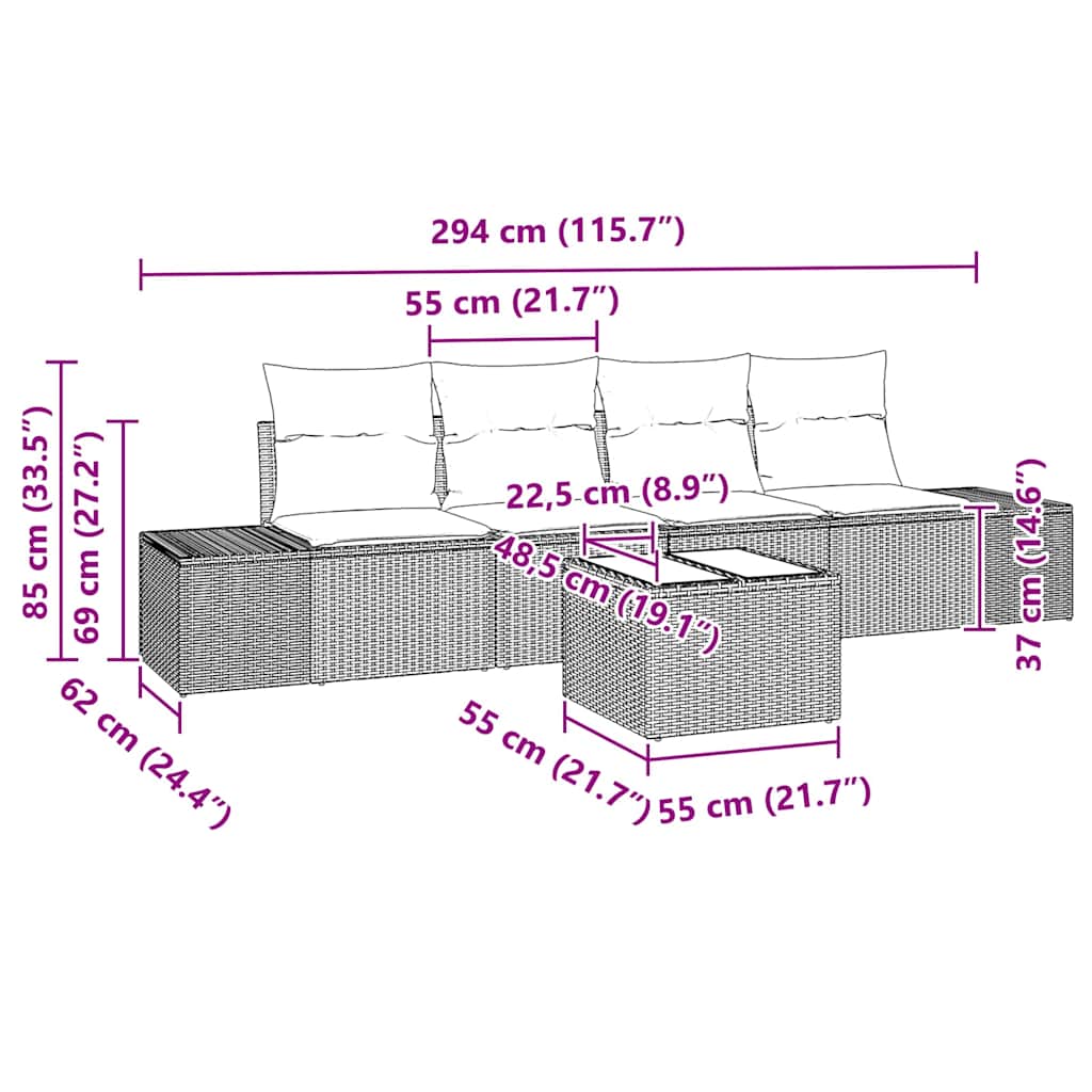 Soffset med kudde med kudde 5 pcs Svart konstrotting