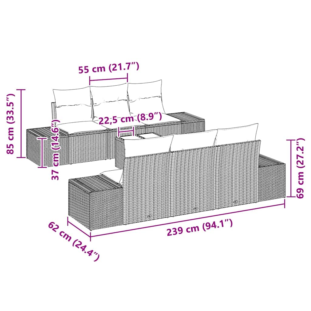 Trädgårdsoffset med kudde 7 pcs Beige konstrotting