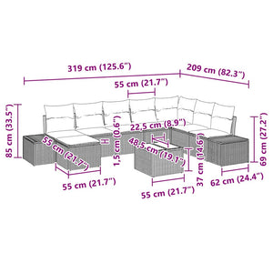 Trädgårdsoffset med kudde 9 pcs Beige konstrotting