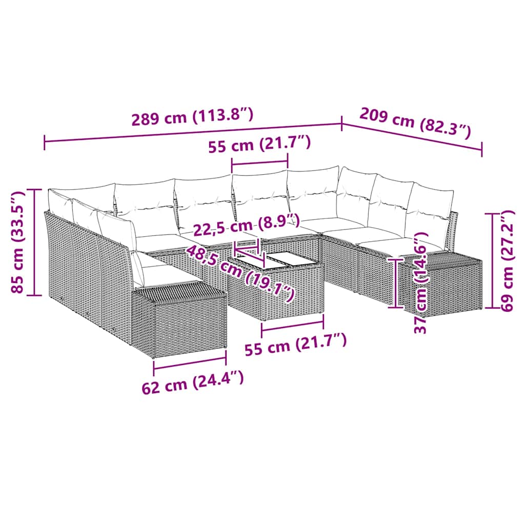 Trädgårdsoffset med kudde 10 pcs Beige konstrotting