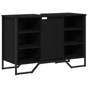 Badrumsskåp med handfat med hylla Svart Ek 91 x 35 x 60 cm