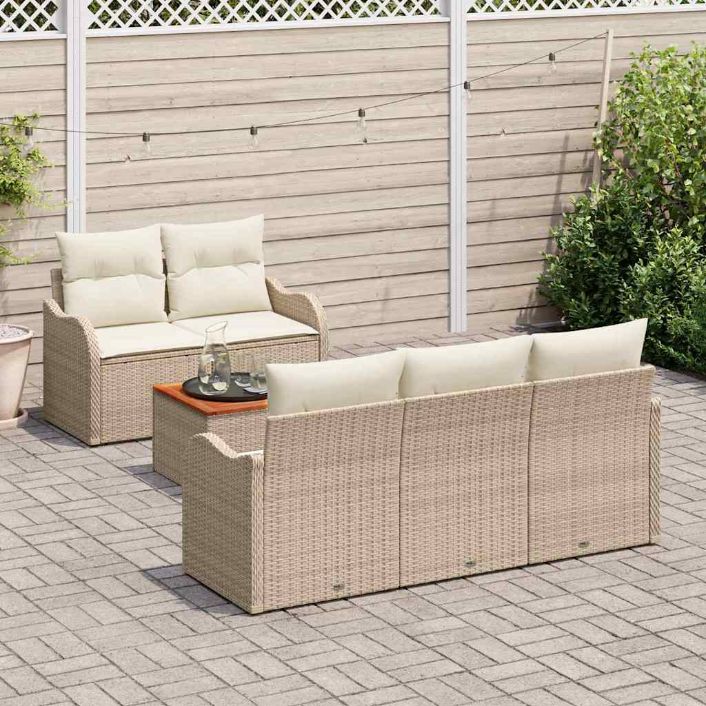 Trädgårdsoffset 6 pcs Beige Poly rattan