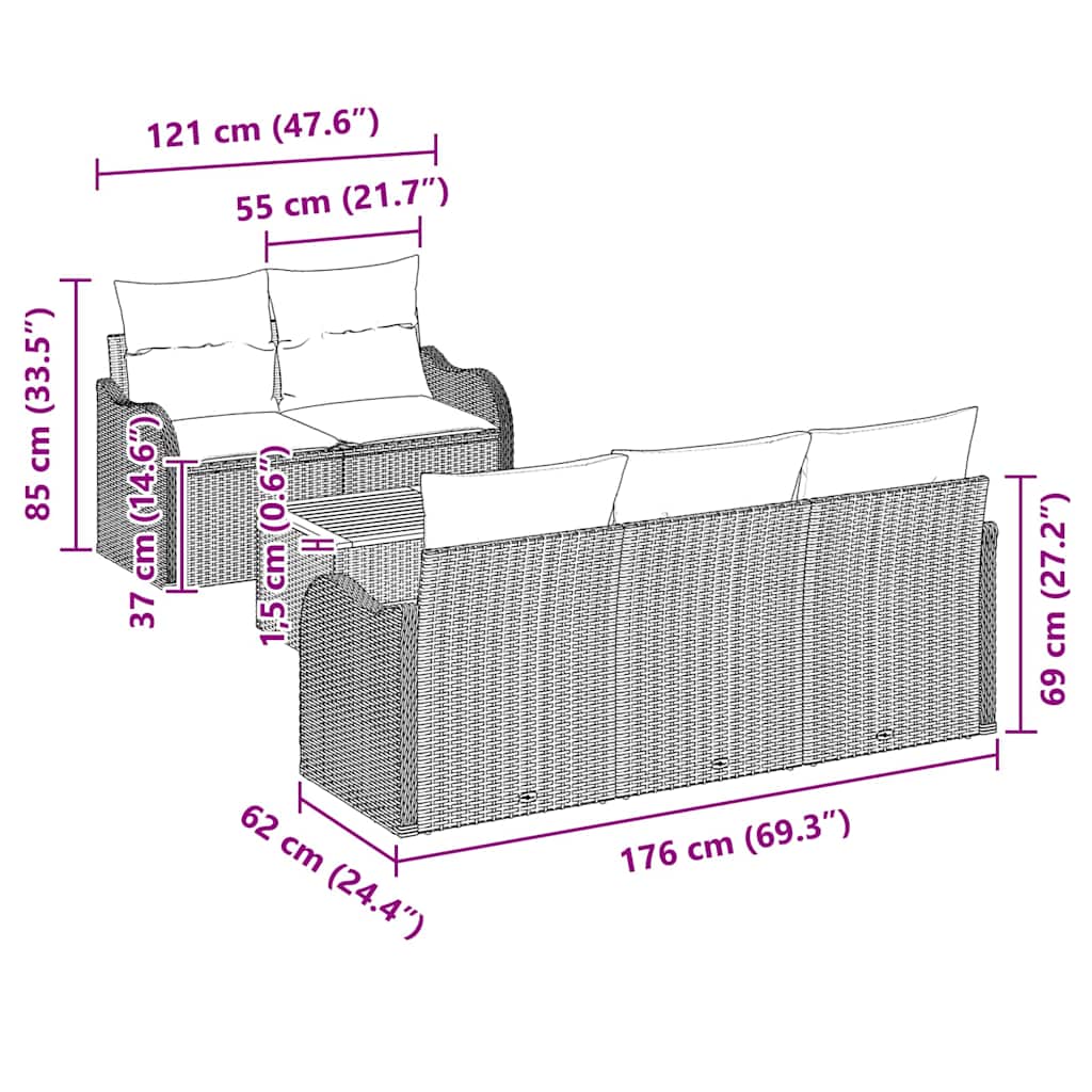 Trädgårdsoffset 6 pcs Beige Poly rattan