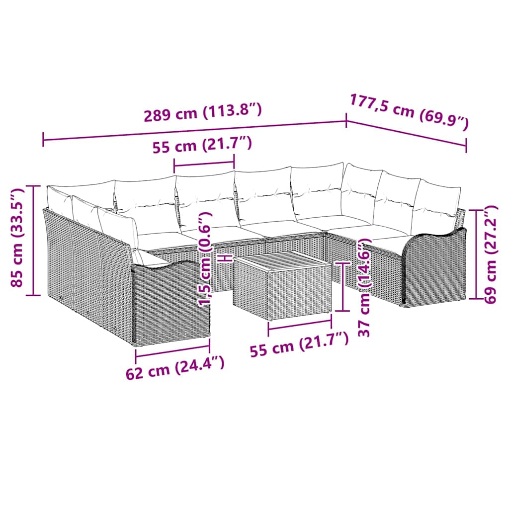 Trädgårdsoffset med kudde 10 pcs Beige konstrotting