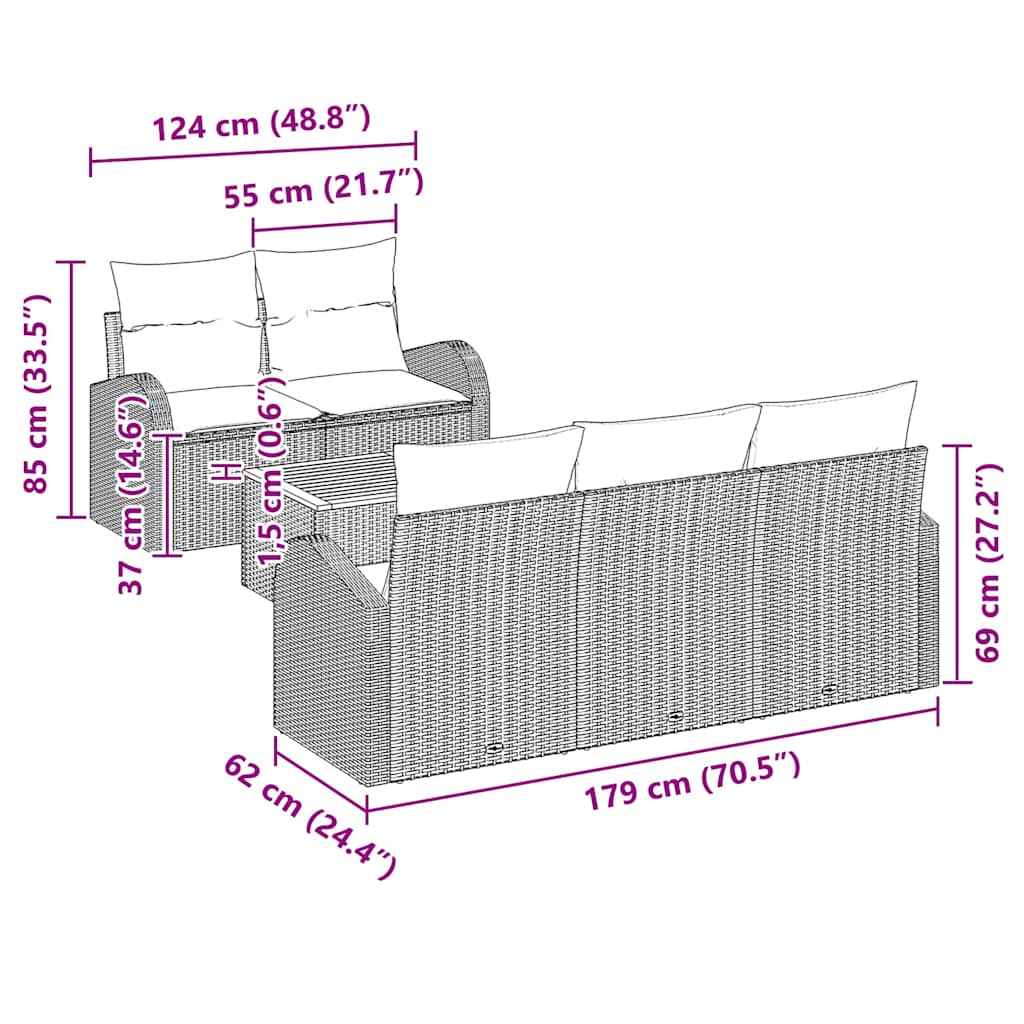 Trädgårdsoffset med kudde 6 pcs Beige konstrotting