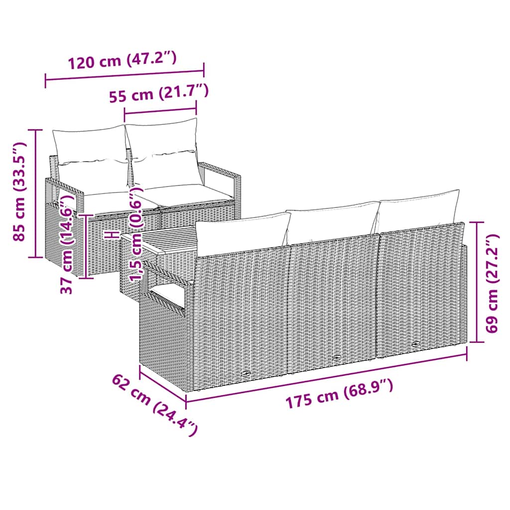 Trädgårdsoffset med kudde 6 pcs Beige konstrotting