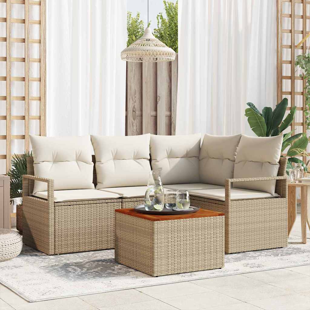 Trädgårdsoffset med kudde 5 pcs Beige Poly rattan