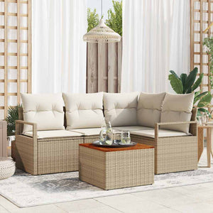 Trädgårdsoffset med kudde 5 pcs Beige Poly rattan
