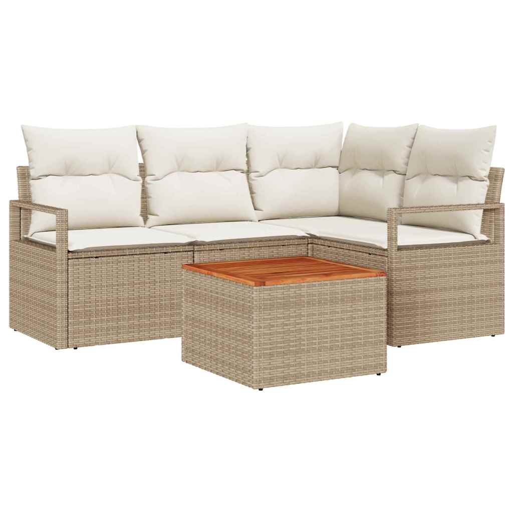 Trädgårdsoffset med kudde 5 pcs Beige Poly rattan