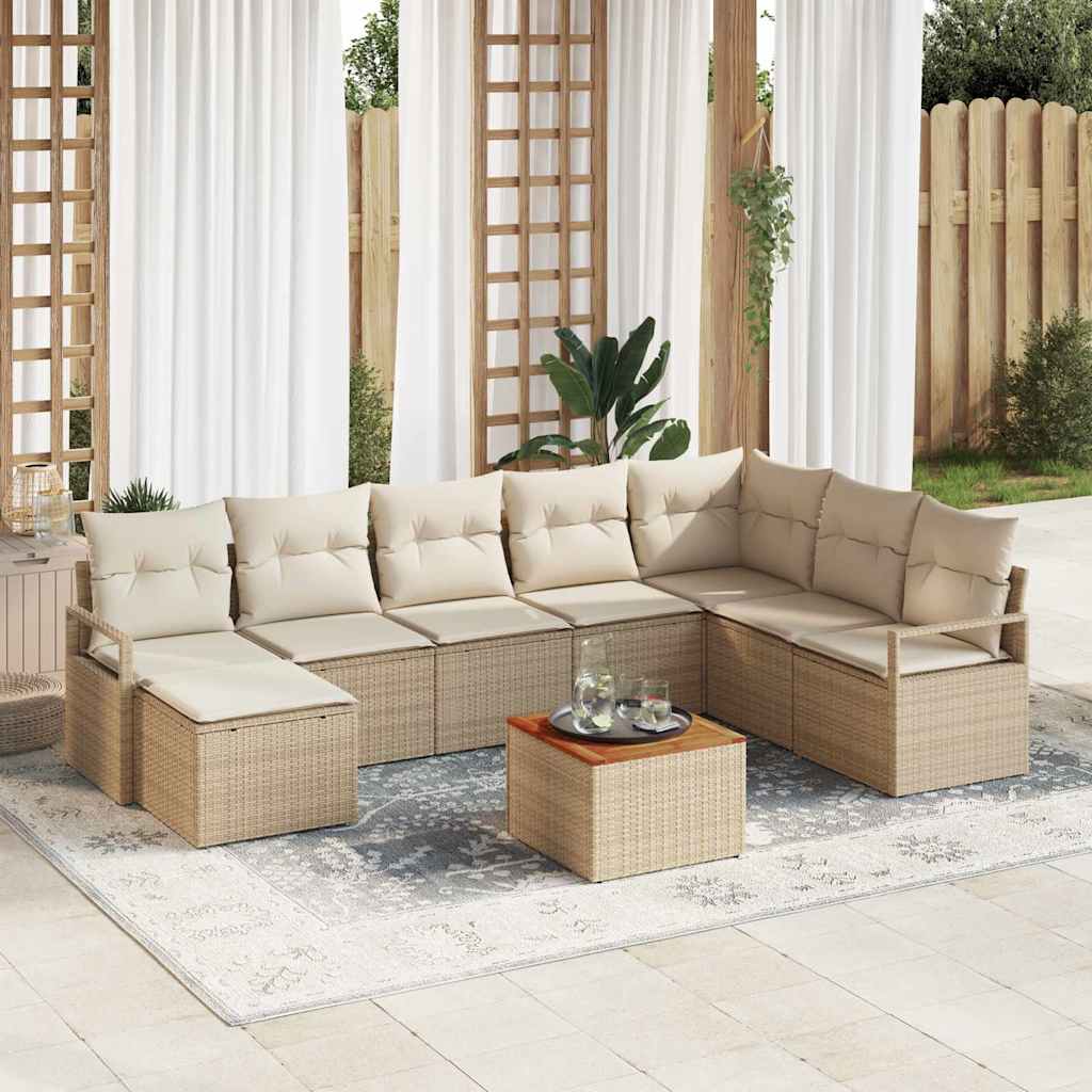 Trädgårdsoffset med kudde 9 pcs Beige Poly rattan