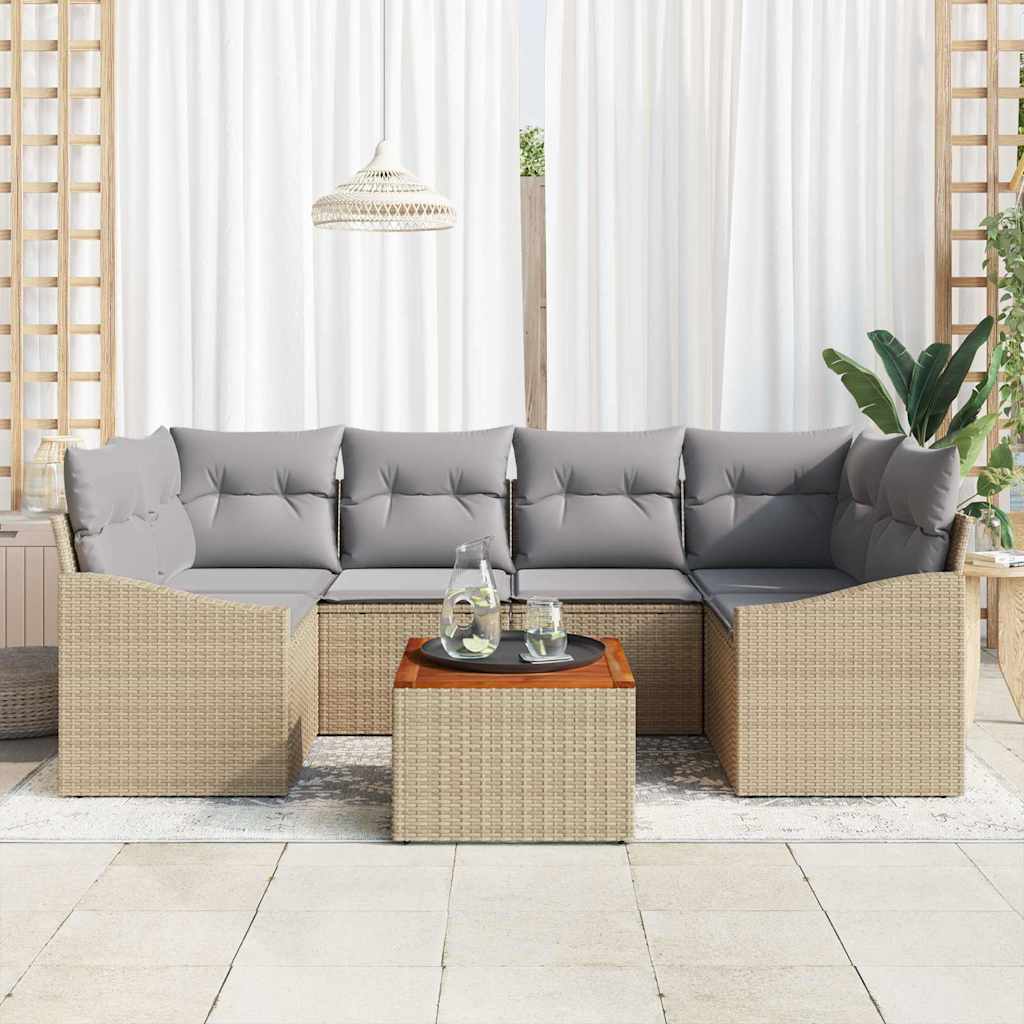 Trädgårdsoffset med kudde 7 pcs Beige konstrotting