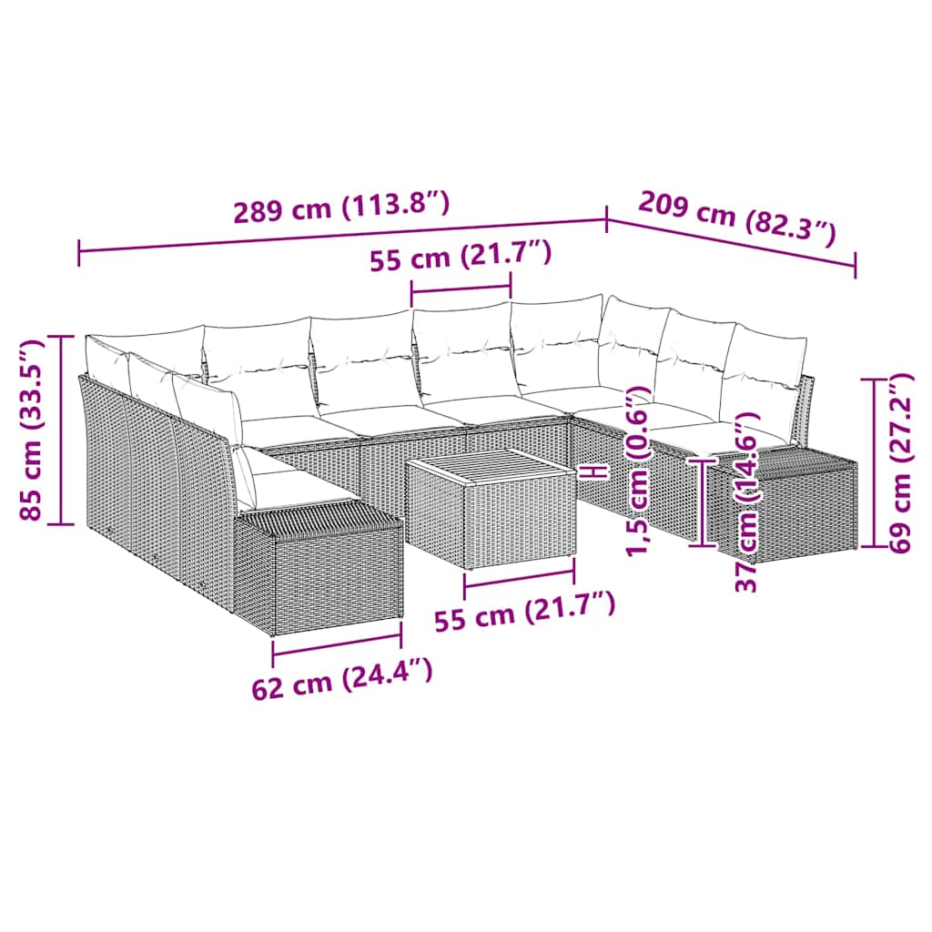 Trädgårdsoffset med kudde 10 pcs Beige konstrotting